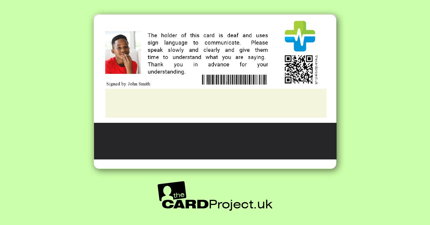 Deaf, Sign Language, Premium Photo Medical ID Card  (REAR)